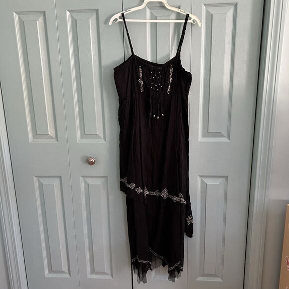 Glamor Angel Bohemian Witchy Black Maxi Dress Medium Whimsigoth Fairygrunge - Picture 2 of 11